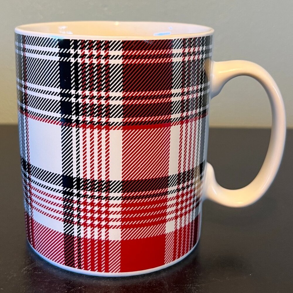 DesignPac Red, Black, and White Tartan Plaid Oversized Ceramic Mug ~ Hygge